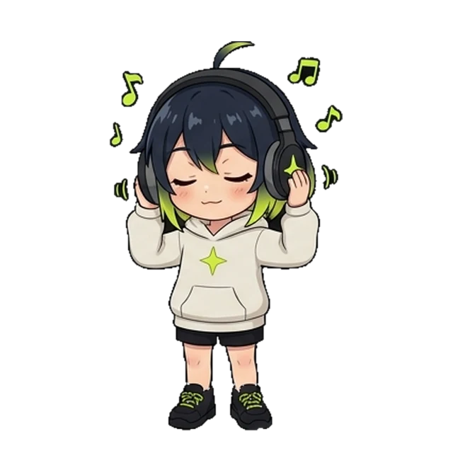 Kabi escuchando música con sus auriculares